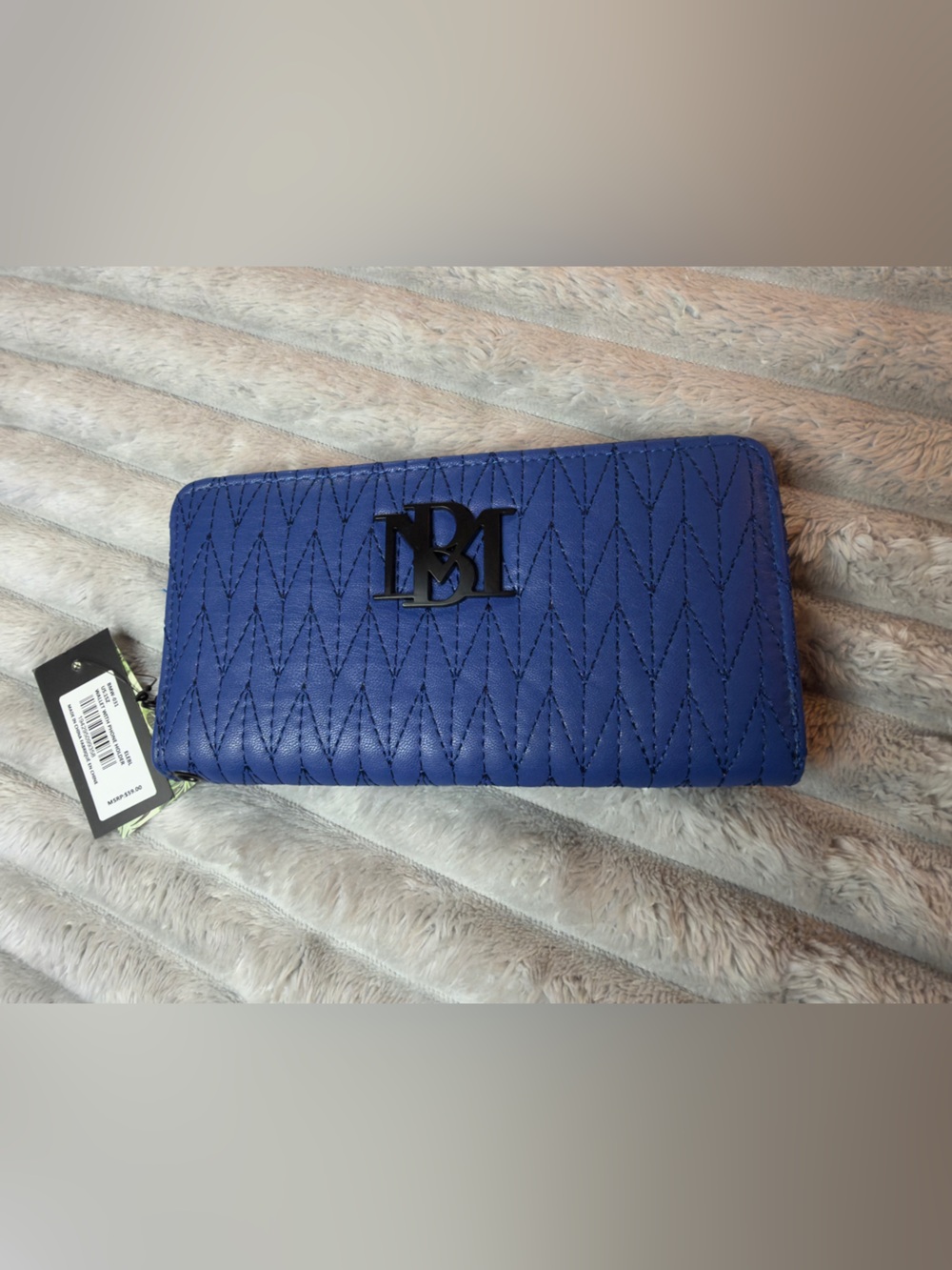 Badgley Mischka Royal Blue Leather Zip Wallet